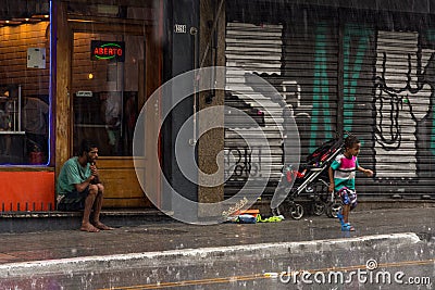 Homeless family at Augusta Street, in Sao Paulo, Brazil Editorial Stock Photo