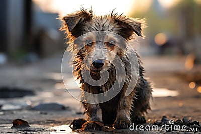 Homeless and forlorn a sad dog abandoned on the streets Stock Photo