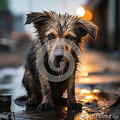 Homeless and forlorn a sad dog abandoned on the streets Stock Photo