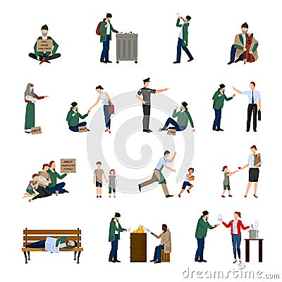 Homeless Icons Set Vector Illustration