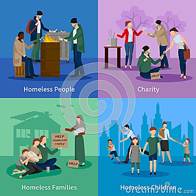 Homeless Icons Set Vector Illustration