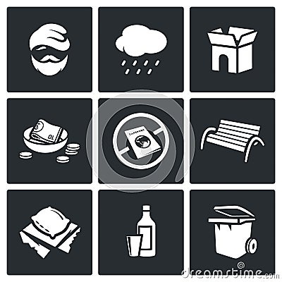 Homeless icons set. Vector Illustration. Stock Photo