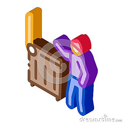 Homeless looking food in trash can isometric icon vector illustration Vector Illustration