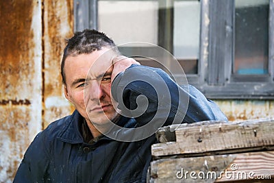 Sad homeless man in despair Stock Photo