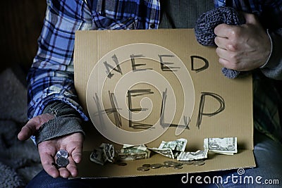 Homeless man ask help Stock Photo