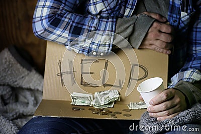 Homeless man ask help Stock Photo