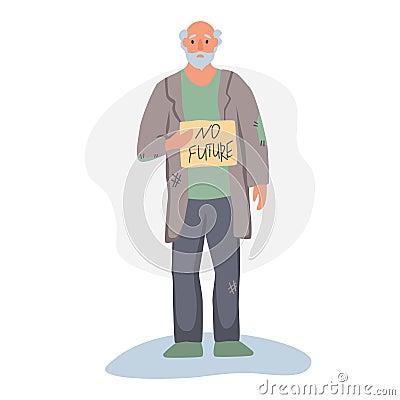 A homeless man begs on the street Vector Illustration