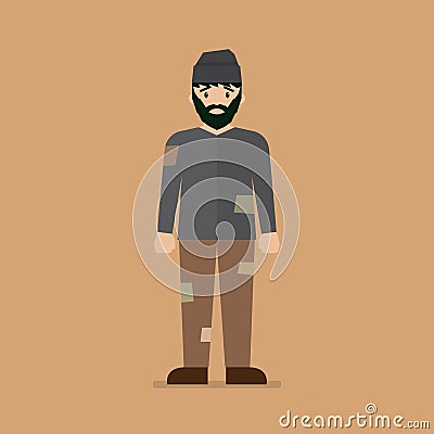 Homeless man character Vector Illustration