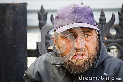 Homeless man in depression Stock Photo