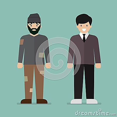 Homeless man and rich man character Vector Illustration