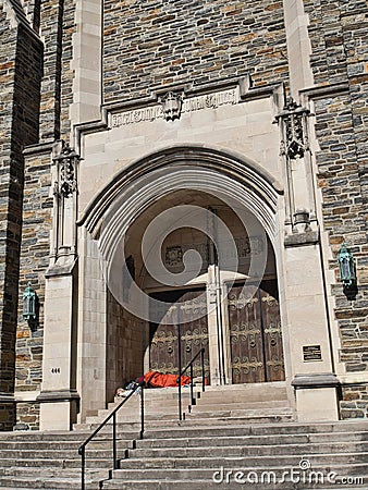 Homeless man sleeping in the doorway of a church Editorial Stock Photo