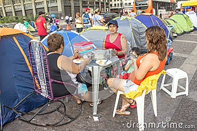 Homeless people camped Editorial Stock Photo