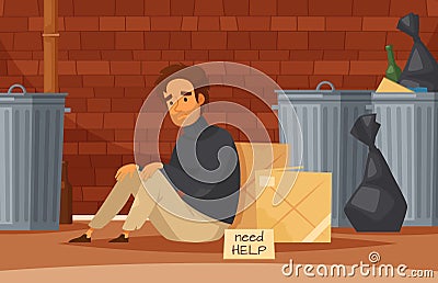 Homeless People Cartoon Composition Vector Illustration