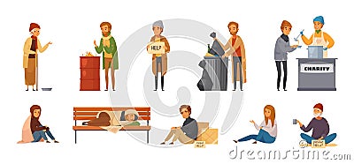 Homeless People Cartoon Icon Set Vector Illustration