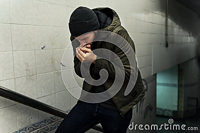 Homeless People Feeling Cold in Winter Stock Photo