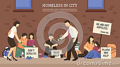 Homeless People Town Composition Vector Illustration