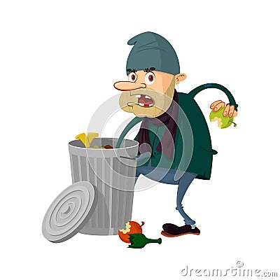 Homeless and trashcan Vector Illustration