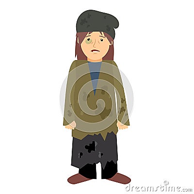 Homeless woman with black eye Vector Illustration