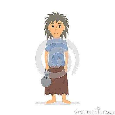 Homeless woman character. Vector Illustration