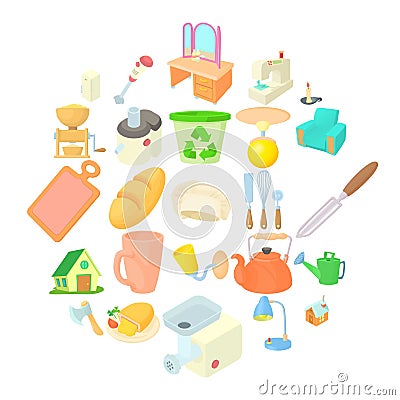 Homeliness icons set, cartoon style Vector Illustration