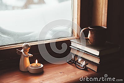 Homely wnter concept of window sill Stock Photo