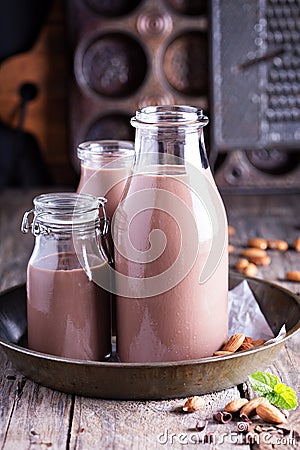 Homemade almond chocolate milk Stock Photo