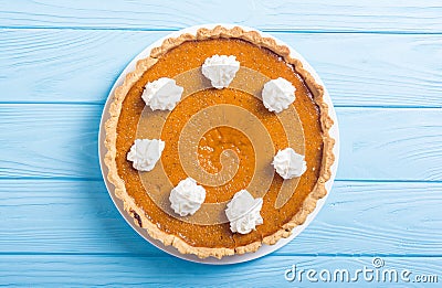 Homemade american traditional pumpkin pie Autumn food background Stock Photo