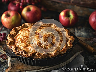 Homemade apple pie on rustic wooden table Stock Photo