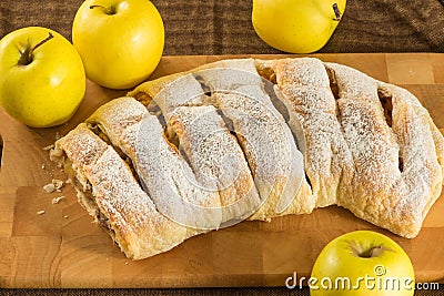 Homemade apple strudel apples pie with puff pastry, cinnamon and raisin Stock Photo