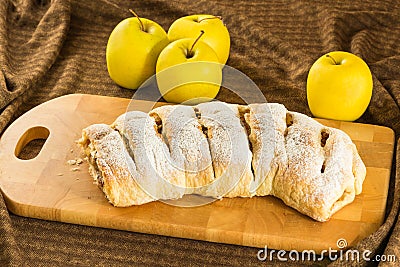 Homemade apple strudel apples pie with puff pastry, cinnamon and raisin Stock Photo