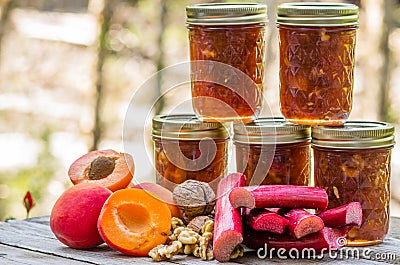 Homemade apricot rhubarb walnu conserve Stock Photo