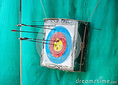 Homemade archery targets at a medieval fair Stock Photo