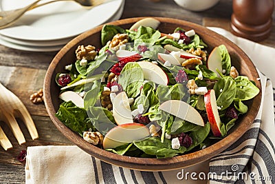 Homemade Autumn Apple Walnut Spinach Salad Stock Photo