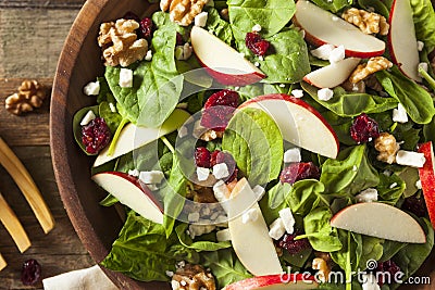 Homemade Autumn Apple Walnut Spinach Salad Stock Photo
