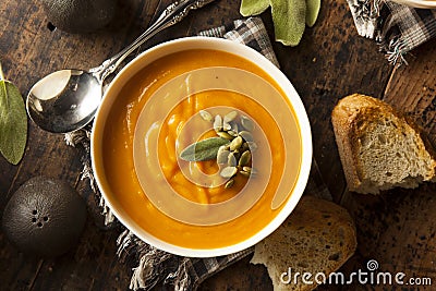 Homemade Autumn Butternut Squash Soup Stock Photo