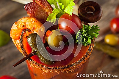 Homemade Bacon Spicy Vodka Bloody Mary Stock Photo