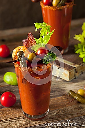 Homemade Bacon Spicy Vodka Bloody Mary Stock Photo