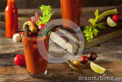 Homemade Bacon Spicy Vodka Bloody Mary Stock Photo