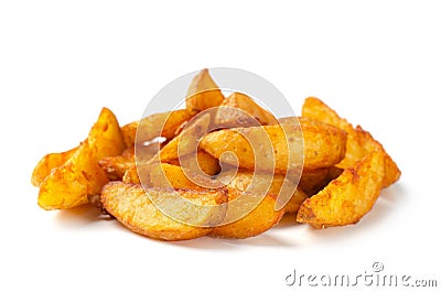 Homemade baked potato wedges, fry potatoes, isolated Stock Photo