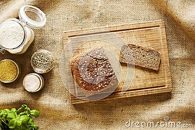 Homemade baking fresh bread and ingredients Stock Photo