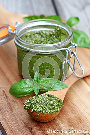 Homemade Basil Pesto Stock Photo