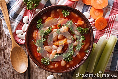 Homemade bean soup, carrots and celery close-up. horizontal top Stock Photo