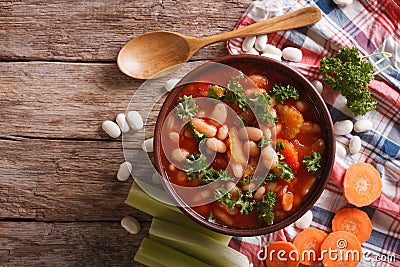 Homemade bean soup, carrots and celery. horizontal top view Stock Photo