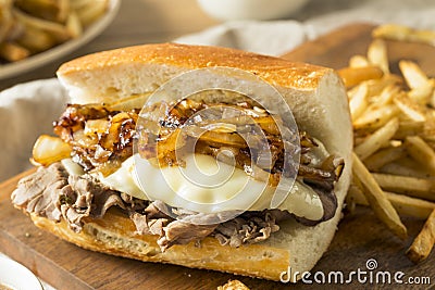 Homemade Beef French Dip Sandwich Stock Photo