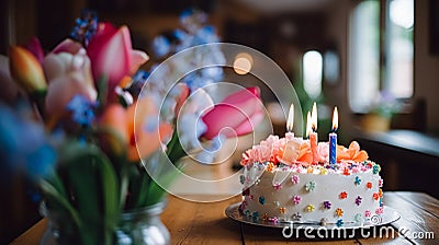 Homemade birthday cake in the English countryside house, cottage kitchen food and holiday baking recipe Stock Photo