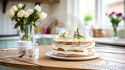 Homemade birthday cake in the English countryside house, cottage kitchen food and holiday baking recipe Stock Photo