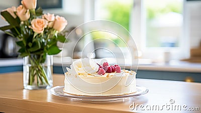 Homemade birthday cake in the English countryside house, cottage kitchen food and holiday baking recipe Stock Photo