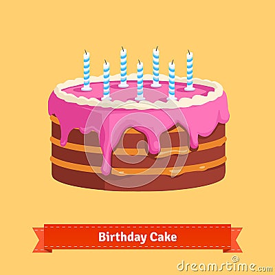 Homemade birthday cake with a pink frosting Vector Illustration