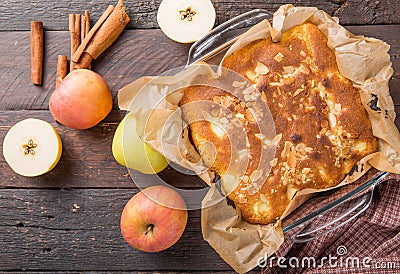 Homemade blondie blonde brownies apple cake square slices Stock Photo