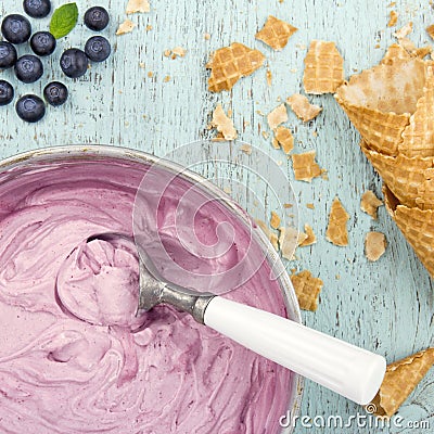 Homemade blueberry ice cream Stock Photo